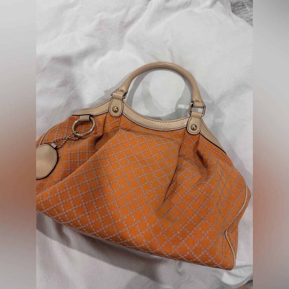 GUCCI Diamante Sukey Canvas with Leather Handbag 211944 498879